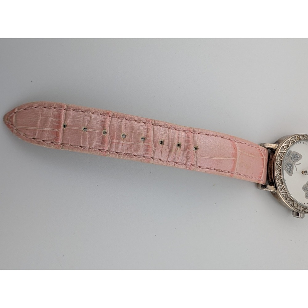 Guess Women's Watch Butterfly Dial Pave Bezel Pink Leather Band- New Battery - Picture 6 of 9